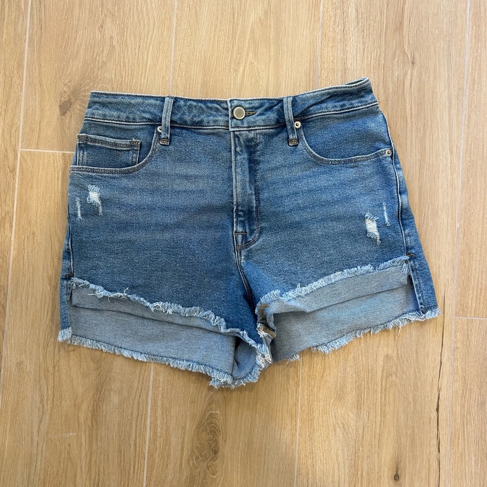 Good American Blue Distressed Jean Shorts